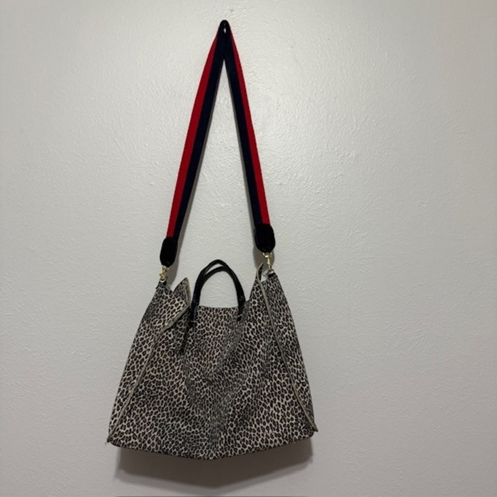 Clare V Marcelle Suede Simple Tote Leopard Print Large Shoulder Bag - Picture 4 of 8